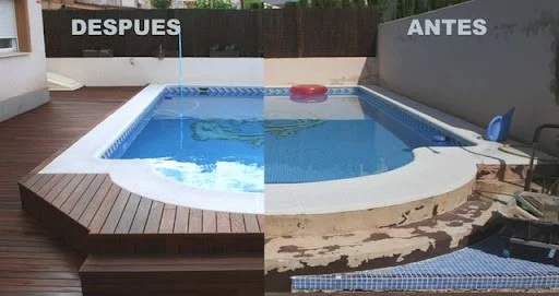 Antes y después de rehabilitar una piscina en Salamanca por Aquanur.